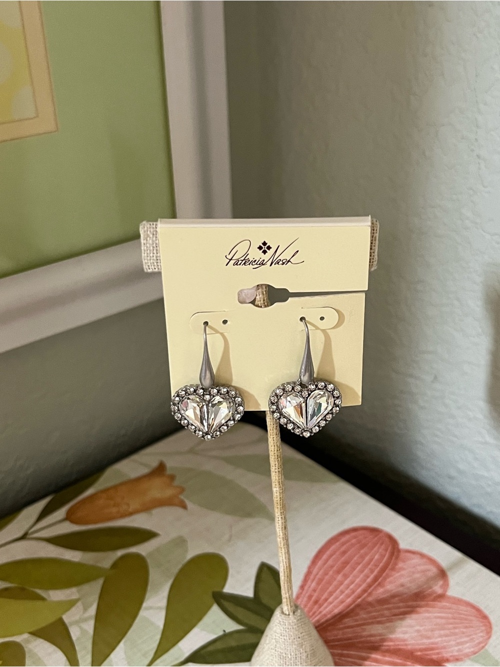 NWT Patricia Nash Silver Heart Crystal Drop Earrings #PNER